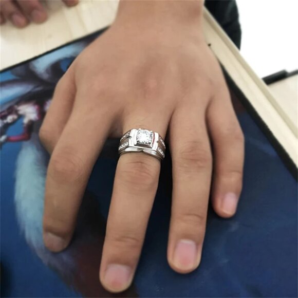 🆕 Stunning Lg. Men's 2.50 CTW. Diamond Ring, Stamped 925 Sterling Silver 🆕 - Picture 9 of 10